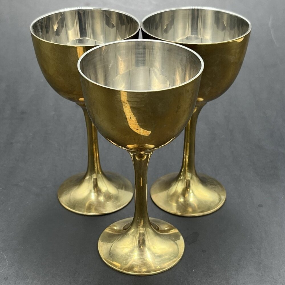 Vtg Brass Chalice Wine Goblet Cordial Drinking Cup Lot of 3 Medieval Renaissance